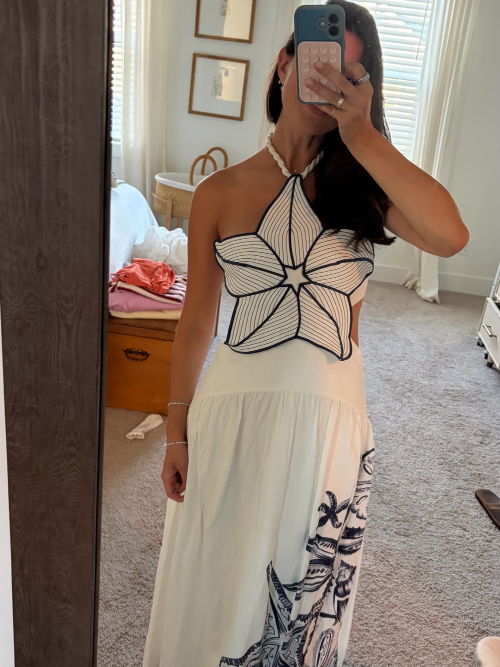 Farm Rio Off-White Coast Stars 3d Bodice Maxi Dress - Picture 4 of 7